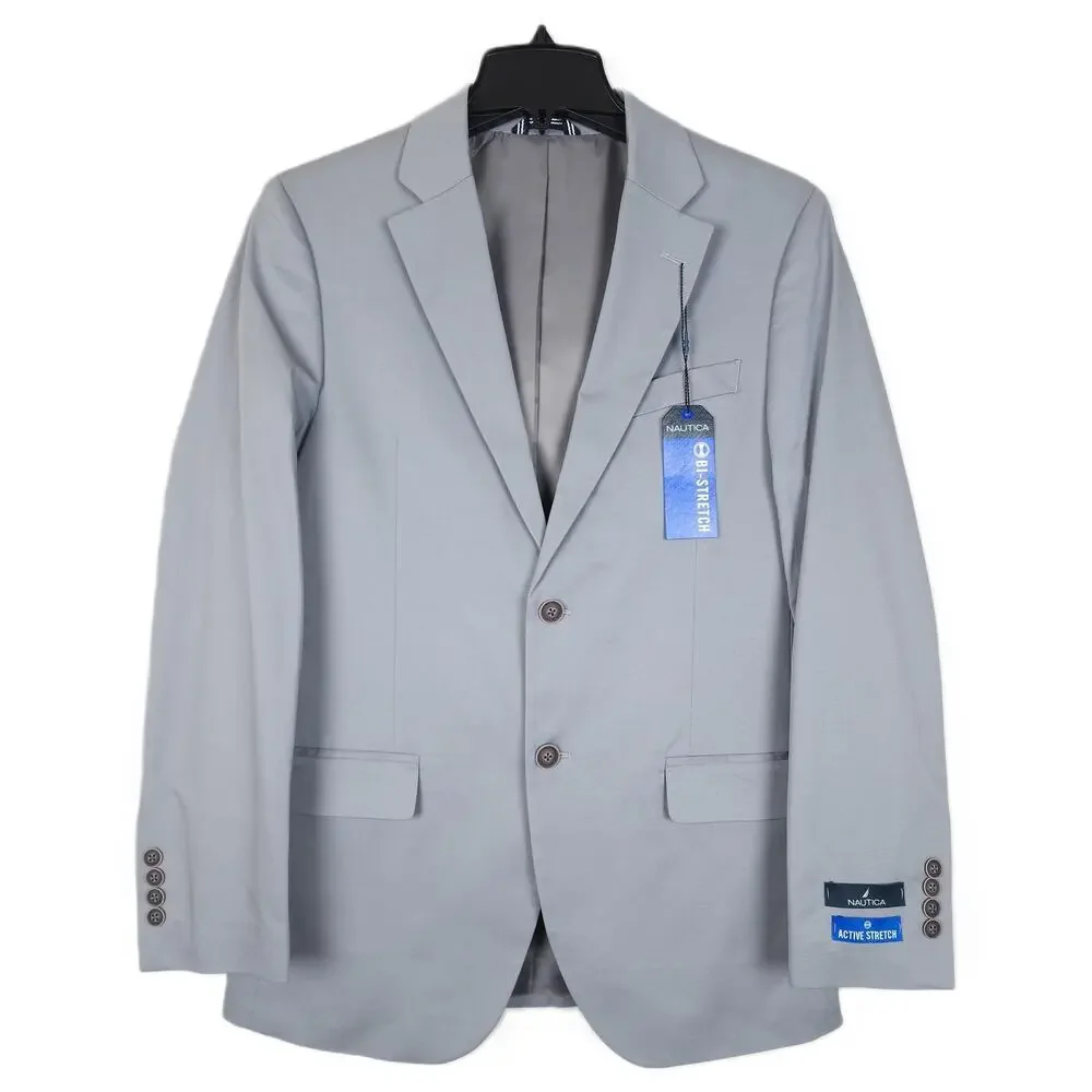 Nautica Mens Modern Fit 2 Piece Suit 42L 36x32 Grey Solid Stretch Cotton NWT
